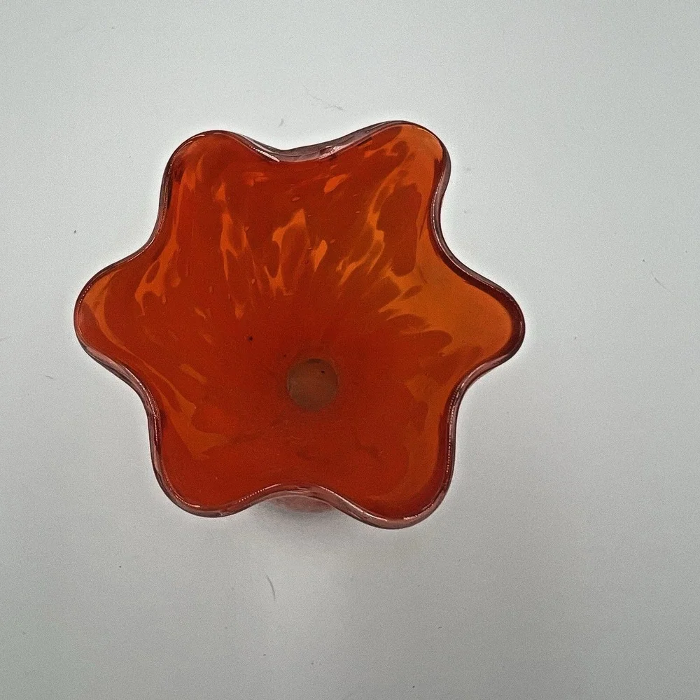 VTG Japanese Art Glass Bud Vase Orange‎ White Spatter 7.5